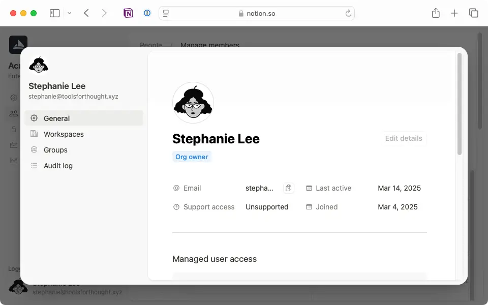 Navigate to individual member settings to check if someone is an org owner.