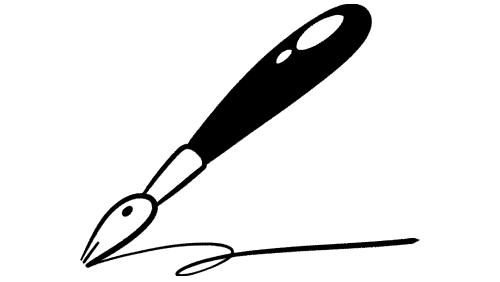 An illustration of a fountain pen writing on a surface.